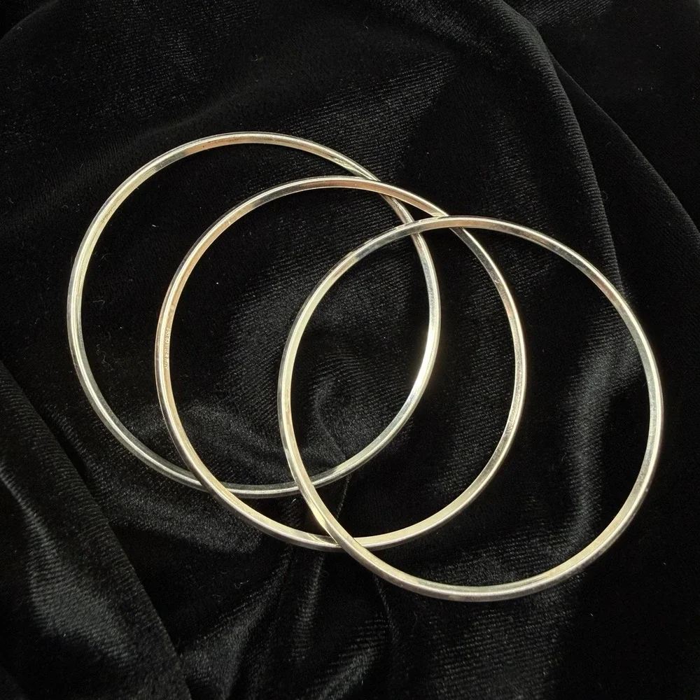 Milor Italy Fine Silver 950 Bangle Bracelets Set Of 3 Minimalist Dainty Thin 15g